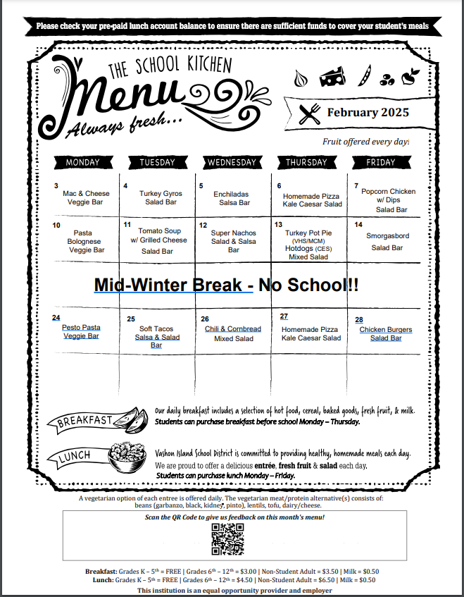 February 2025 Lunch Menu